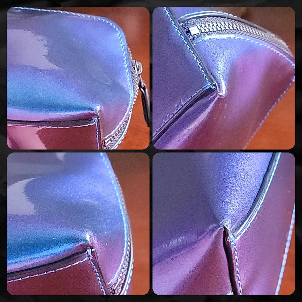Coach F29412 Holographic Blue Purple Patent Leather Cosmetic Pouch Bag
